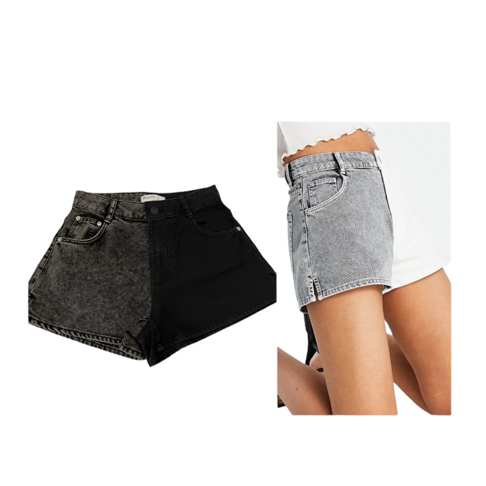 NWOT BERSHKA CONTRAST TWO TONE DENIM SHORT IN BLACK SZ 2